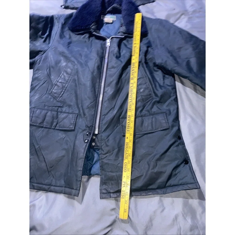 Vtg Retro Funky Bomber Full Zip Jacket Mens Size Large Quilted Pocket Fur Collar